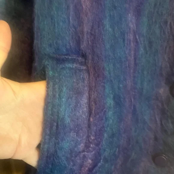 Fashion Gallery Blue Purple Mohair Wool Plaid Longline Coat M - Picture 5 of 14